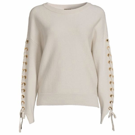 Elie Tahari Ivory Sweater with Lace-Up Sleeves NWT Size Large