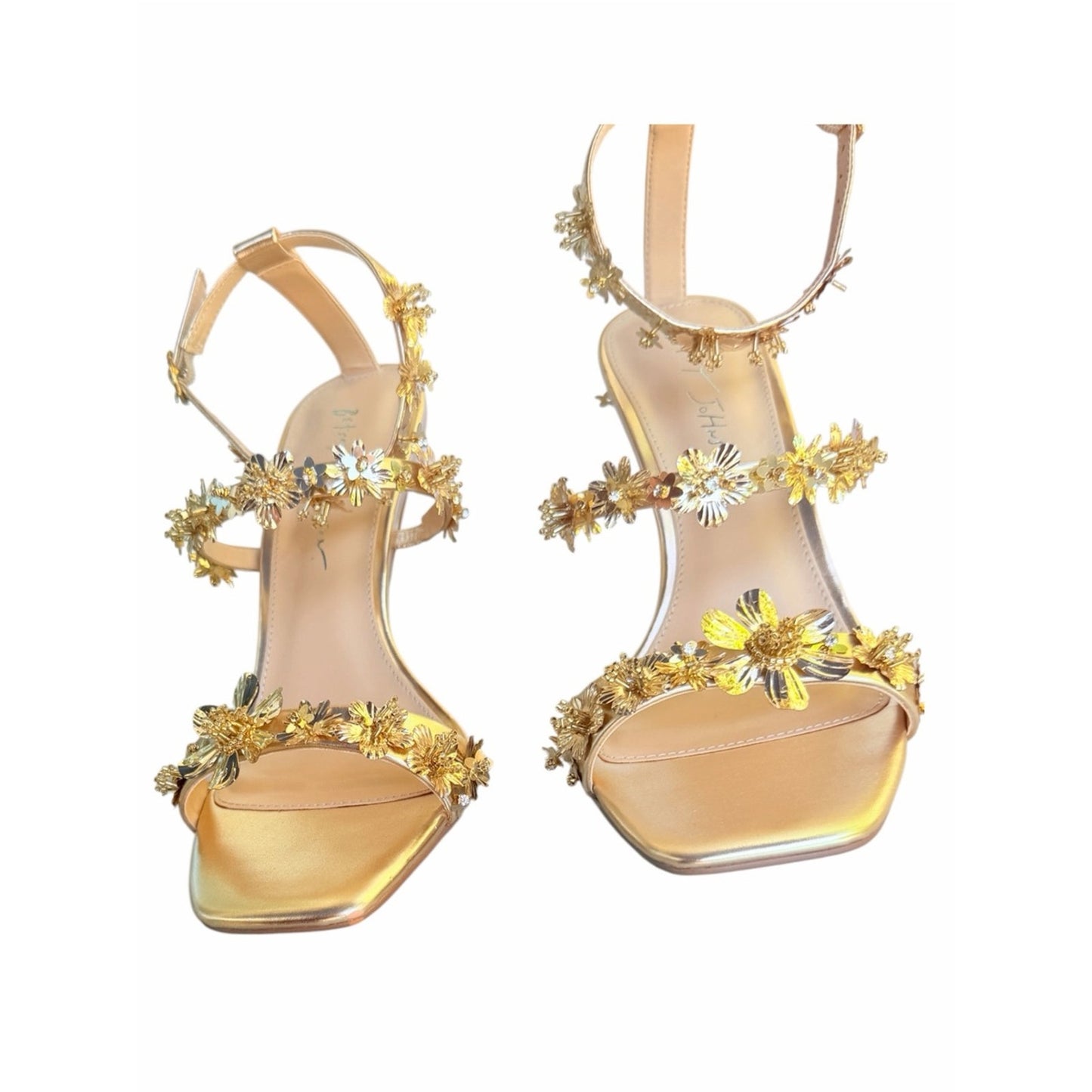 Betsey Johnson Lorra Gold Floral Pearl Heel Sandals NIB 9.5