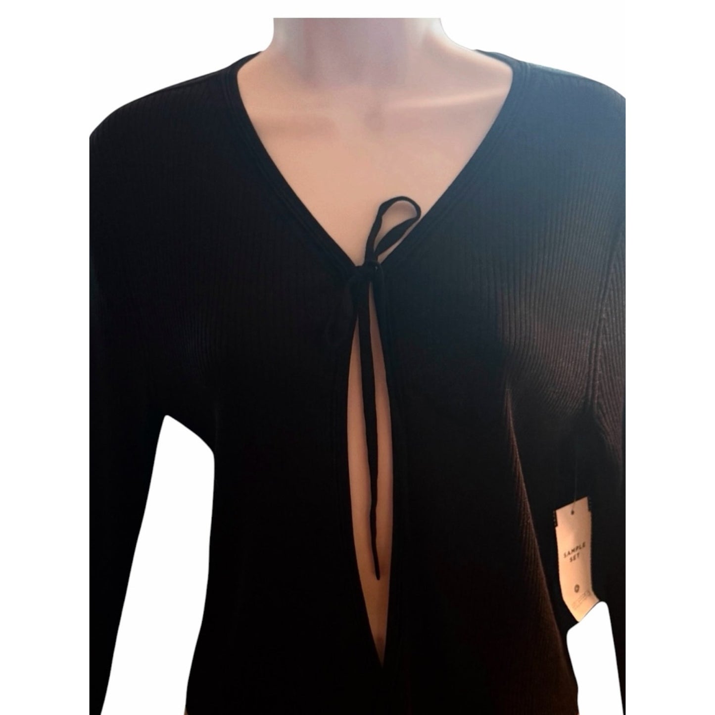 ETCETERA Black Silk Summer Sweater Tie Front Ribbed Cardigan M NWT