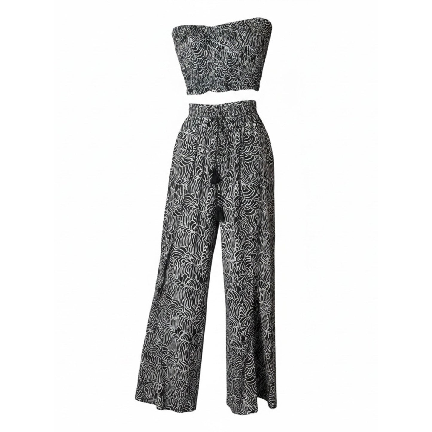 Tiare Hawaii NWT Black & White Resort Pants + Matching Smocked Tube Top Med