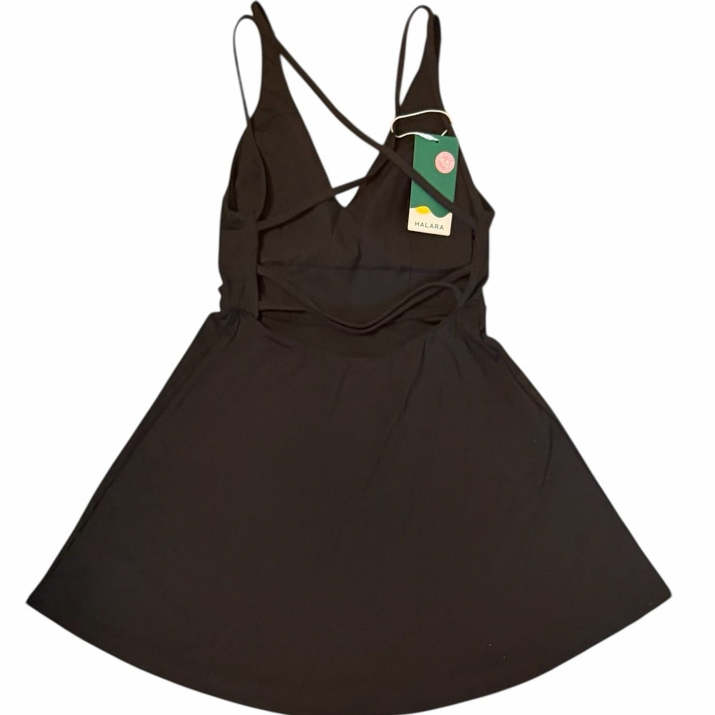 Halara WADRESS Black Strappy Skater Back Fit & Flare Dress Size M Balletcore NWT