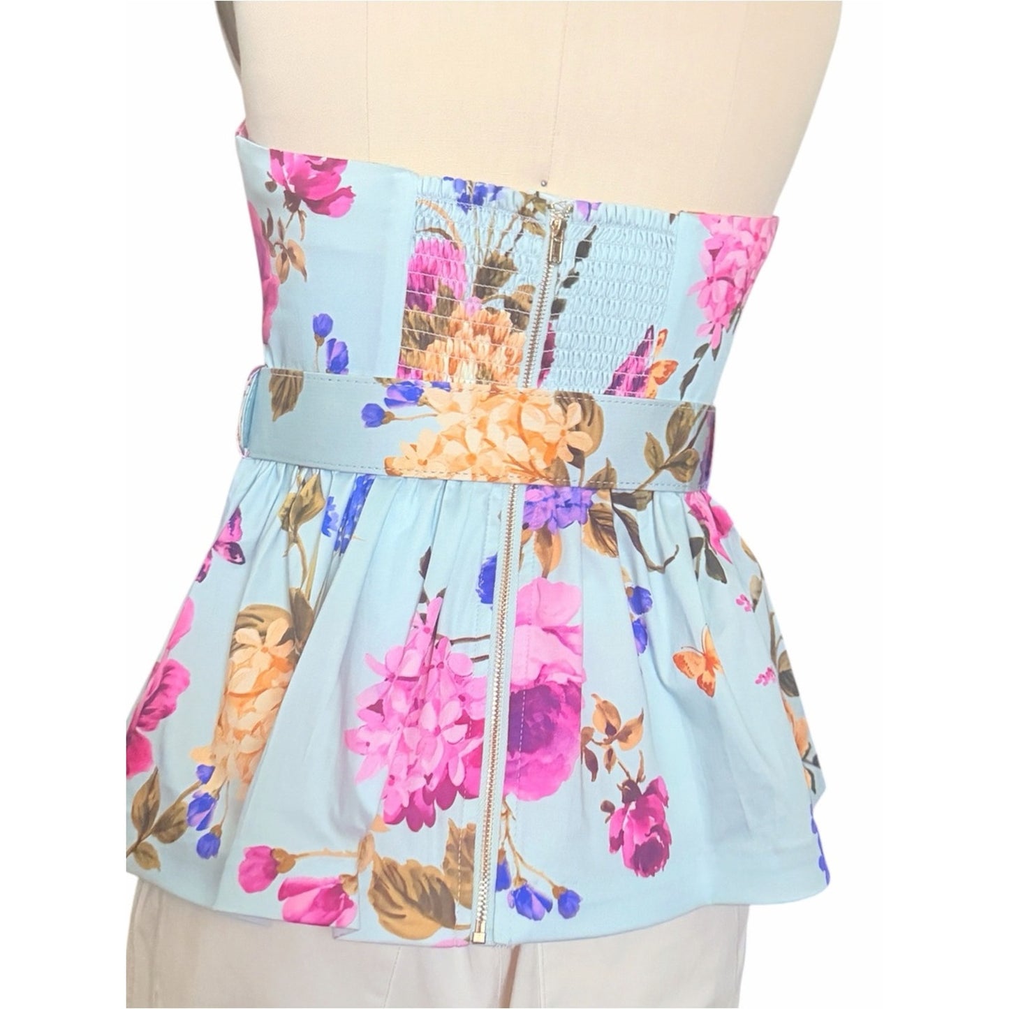 Prosperina Jamie Floral Bustier Peplum Belted Top NWT M