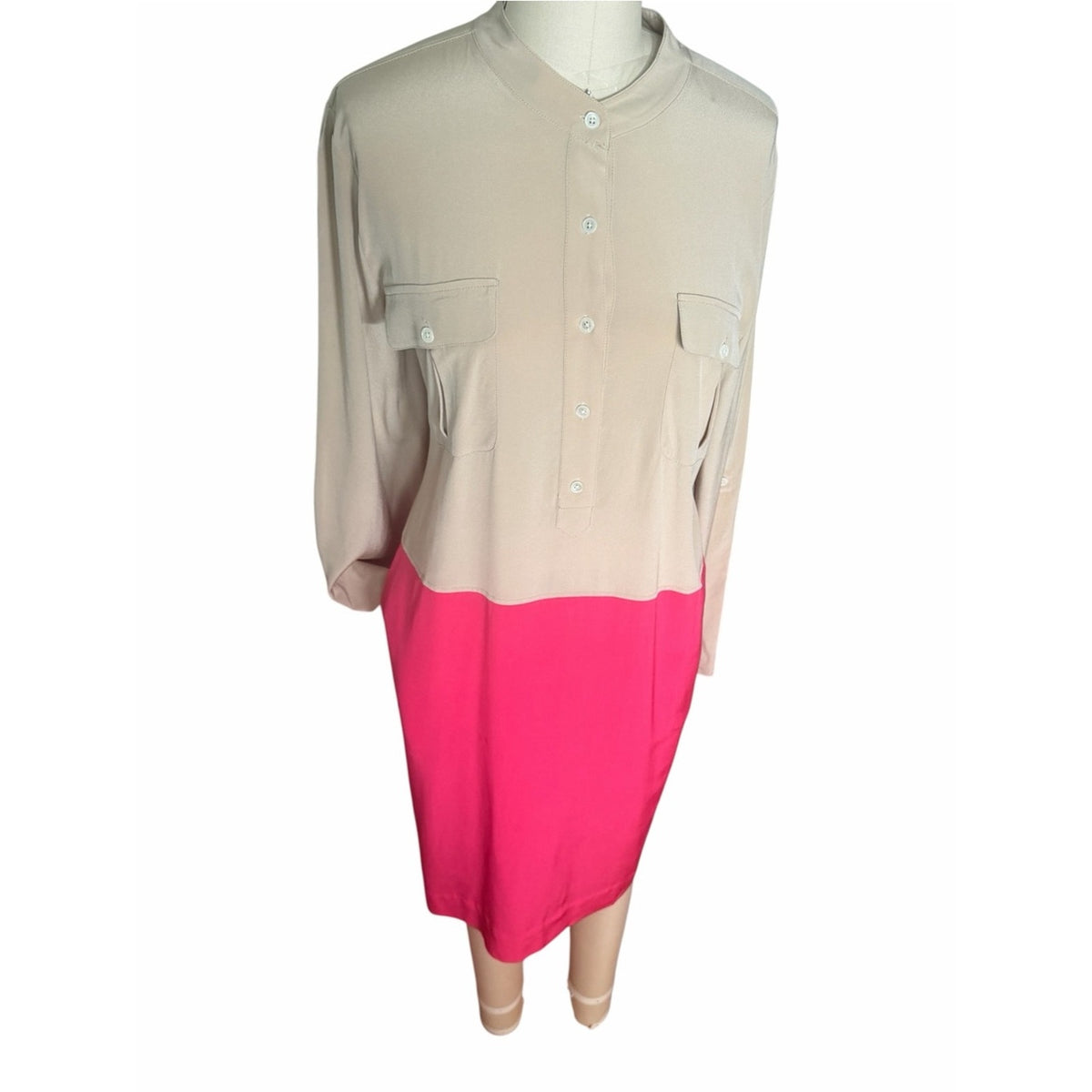 Per Se by Carlisle Street Fair 100% Silk Colorblock Shirt Dress Size 12 NWT
