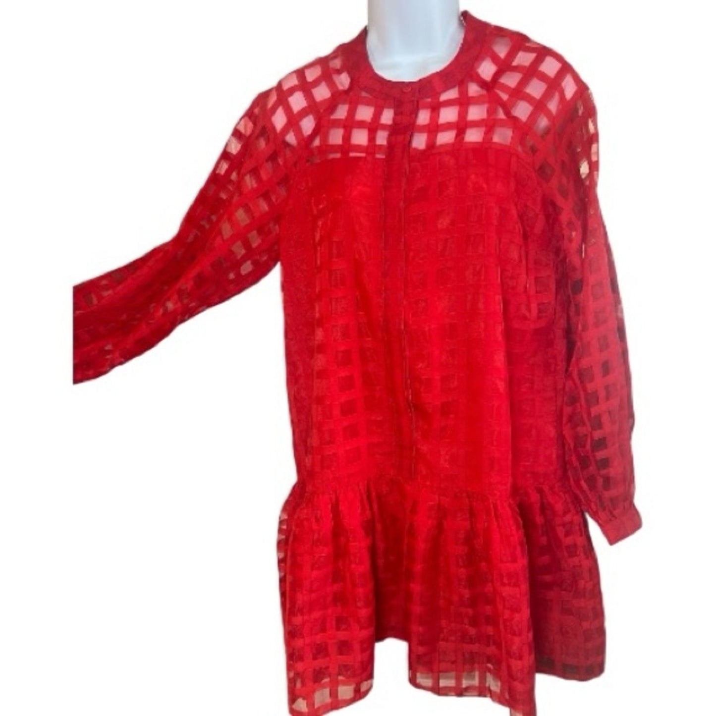 NWT Tuckernut Red Sheer Organza Checkered Mini Dress Women's Size M