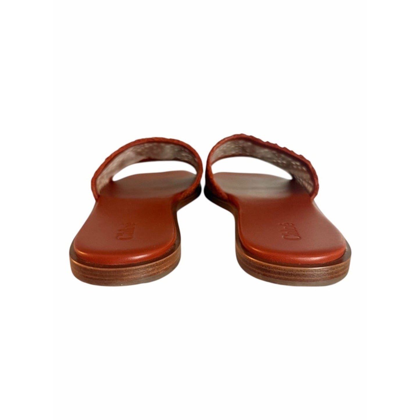 Chloé Flower Leather Crochet Logo Slide Sandals 37.5 / US 7.5 Rust Brown New