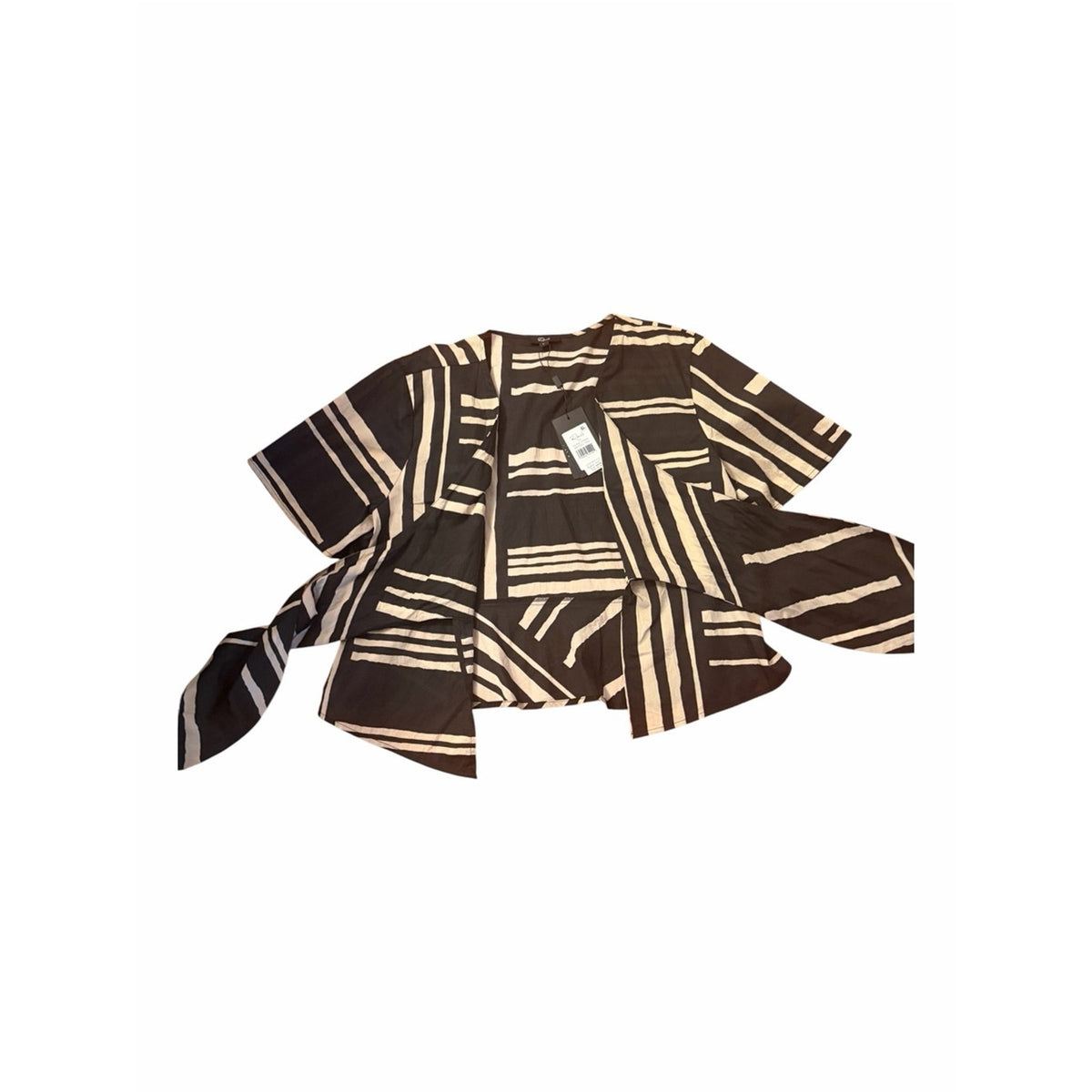 NWT Rails Tia Island Stripe Tie Front Cotton Top Women’s L Cream & Black