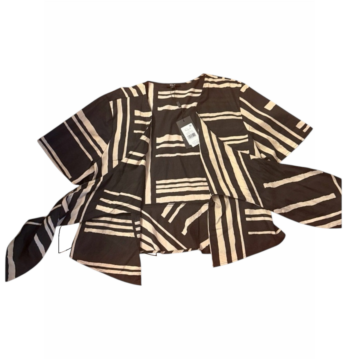 NWT Rails Tia Island Stripe Tie Front Cotton Top Women’s L Cream & Black