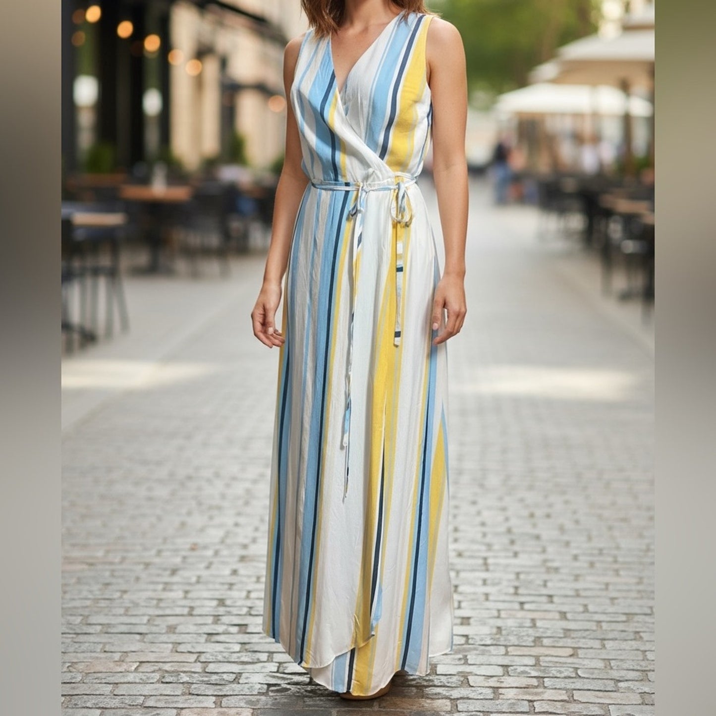 Anthropologie Rush Hour Maxi Wrap Dress Multi Color Stripe Women's Large NWT