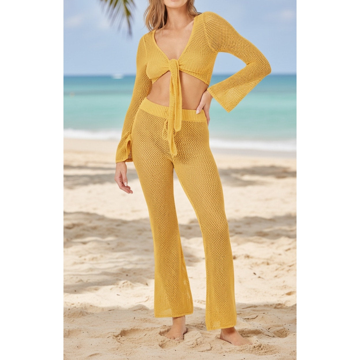 Space Los Cabos Crochet Cover-Up Pants XL NWT Mustard 100% Cotton Beach Resort