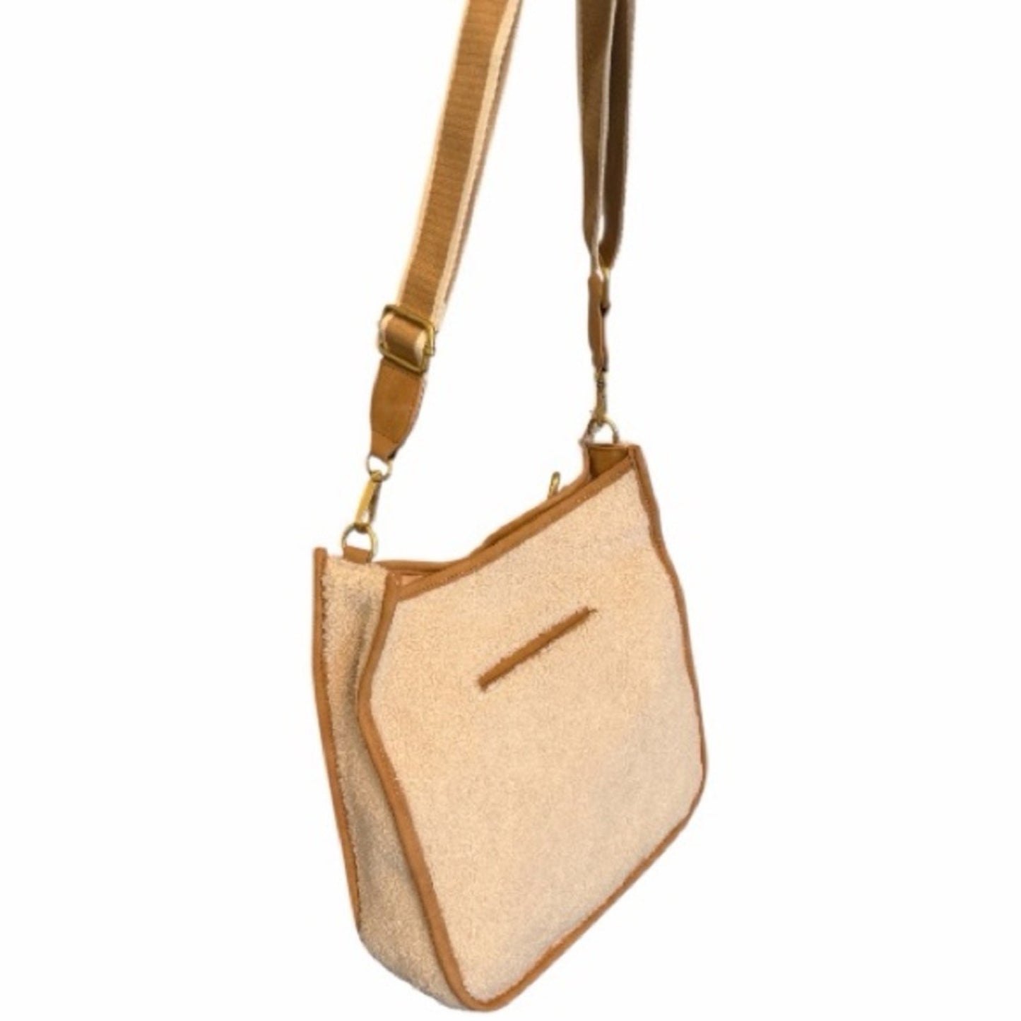 Faux Fur Sherpa Fairycore Crossbody & Shoulder Bag – 2 Straps – Cream/Tan – NWT