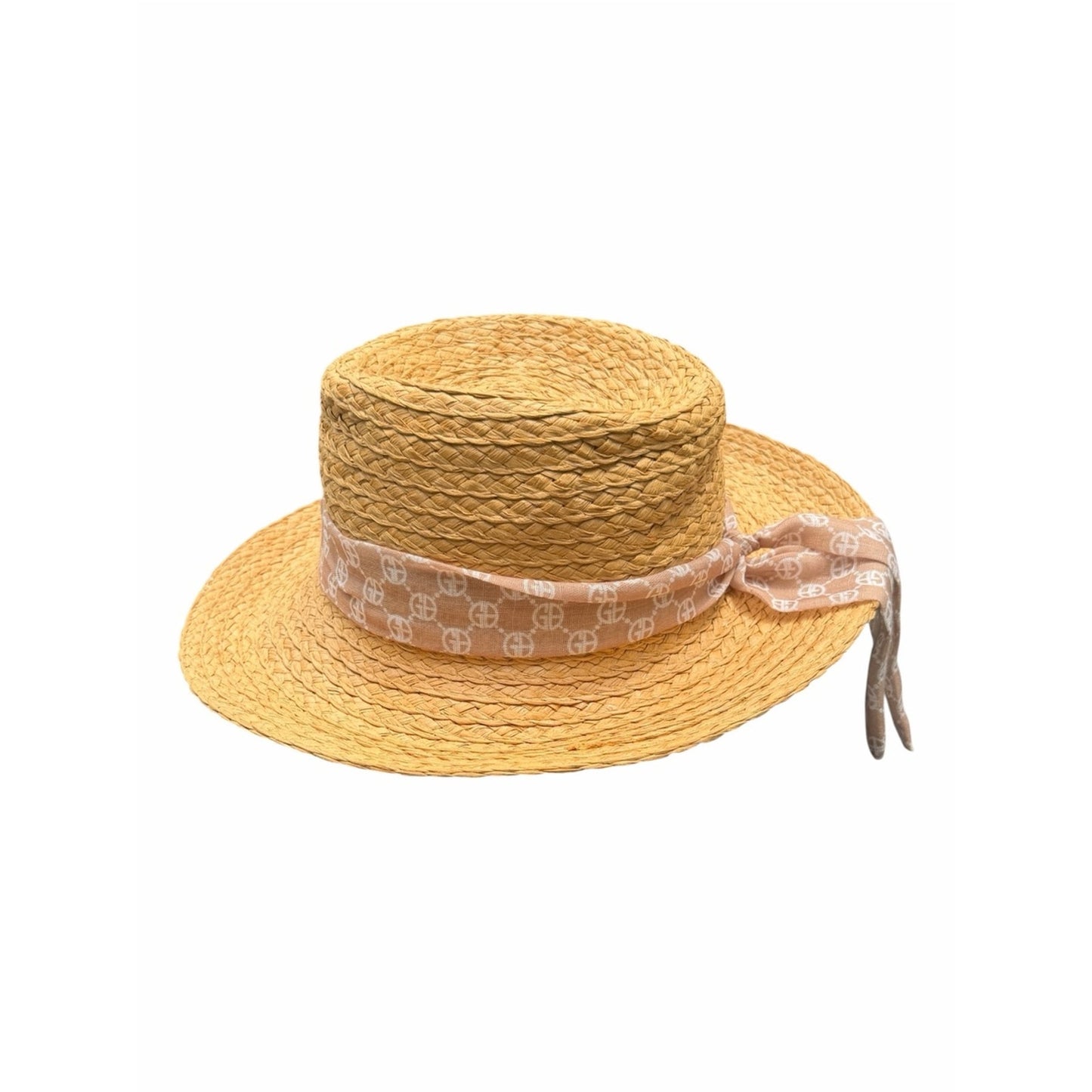 Gianni Bernini Straw Boater Hat NWT Camel Ribbon Resort Coastal Chic