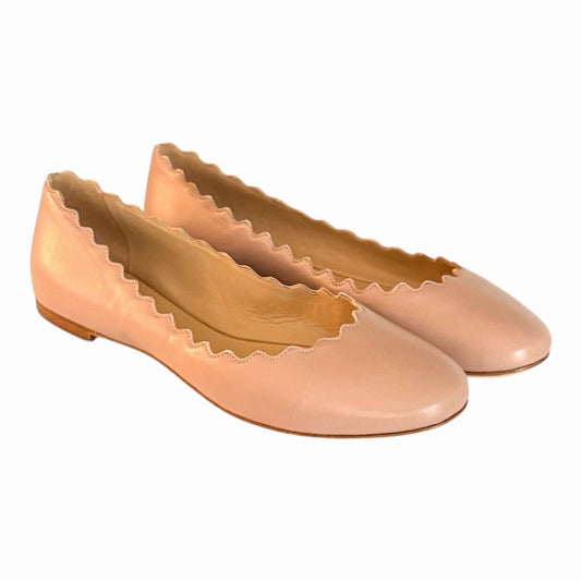 Chloé Scalloped Leather Ballet Flats Pink Tea Nude Blush Size 37 US 6.5–7 Italy