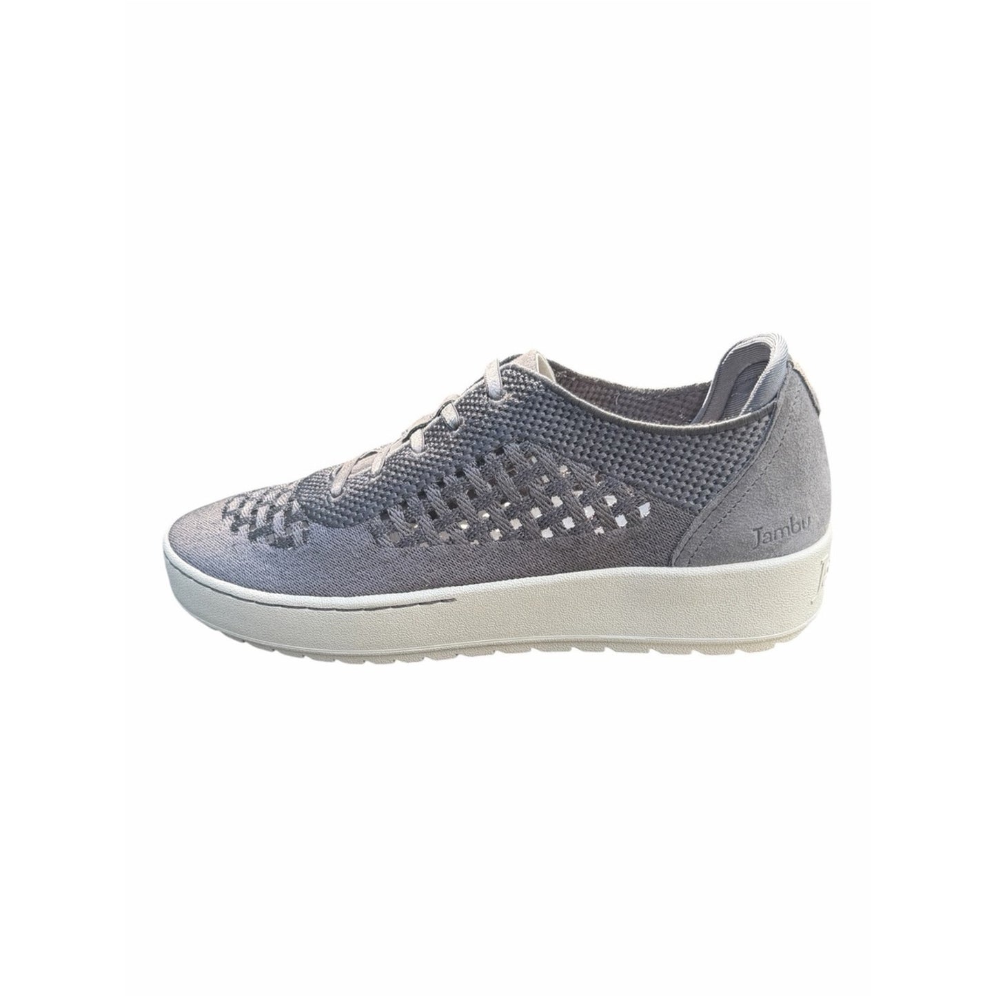Jambu Lilac Charcoal Leather Knit Elastic Lace Comfort Travel Sneakers 8.5 NIB