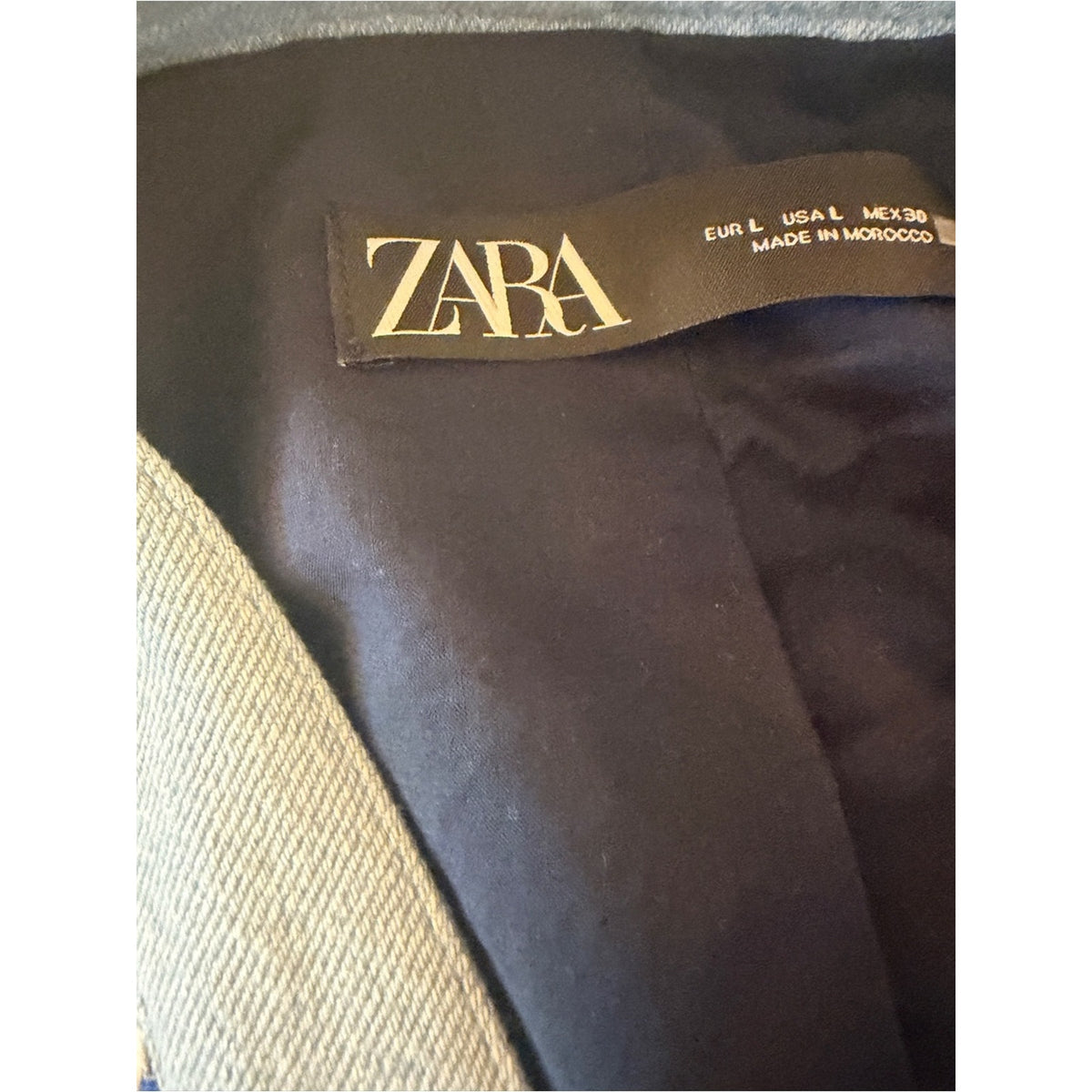 Zara Tweed &  Denim Chain Belted Longline Blazer Dress Size L EUC
