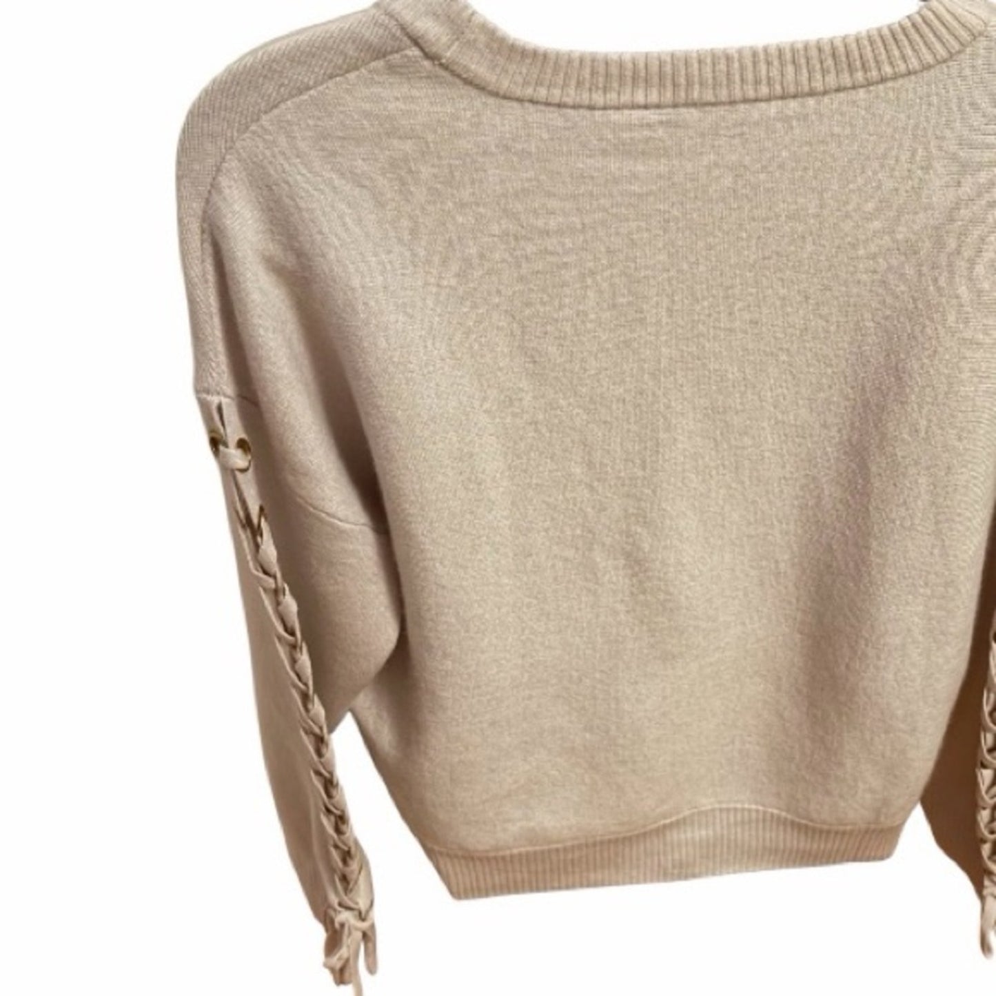 Elie Tahari Ivory Sweater with Lace-Up Sleeves NWT Size Large