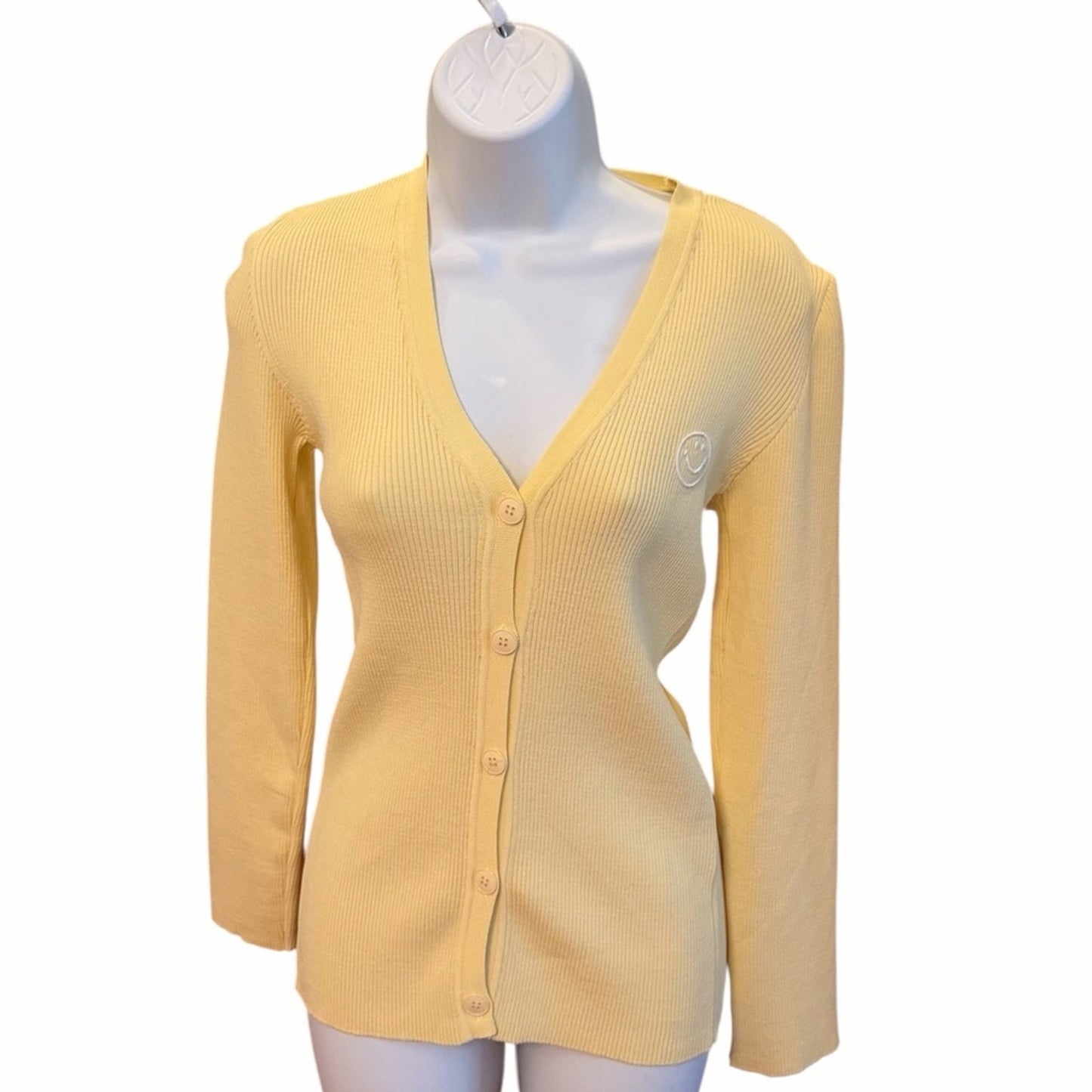 Joshua Sanders Smiley Ribbed Cardigan - Butter Yellow - Size L - NWT