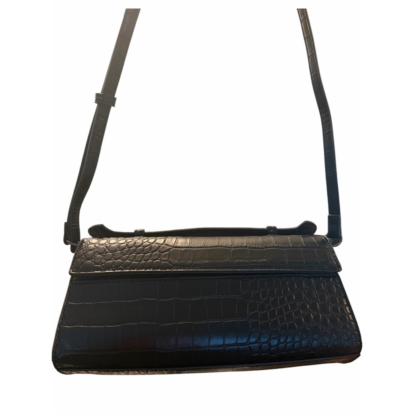Aqua Black Croc Embossed East West Shoulder Bag Crossbody NWT