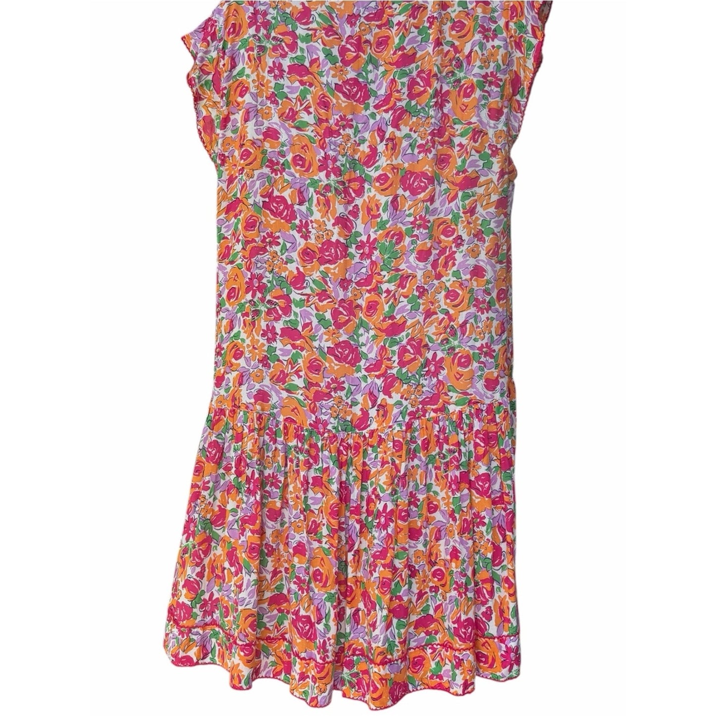 Poupette St. Barth Amora Mini Dress Orange Rose Floral NWT Large Button Front