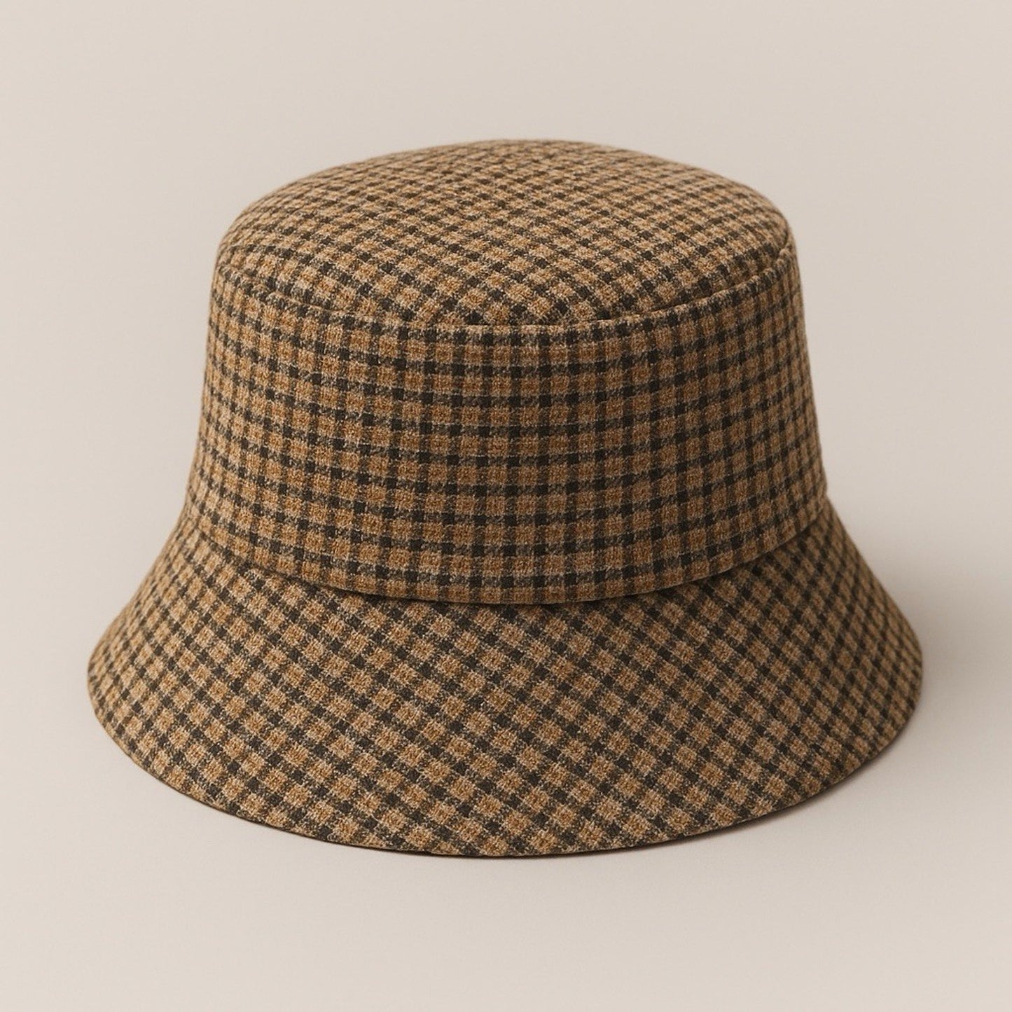 Moncler Women’s Bucket Hat Size M NWT Tweed Wool Blend Brown Check Logo Patch