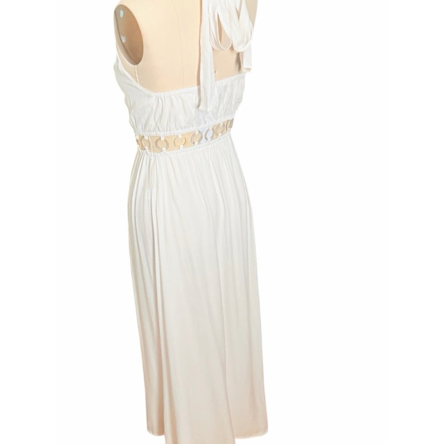 Tiare Hawaii Tidal Wave White Shell Cutout Maxi Dress NWT Size Med