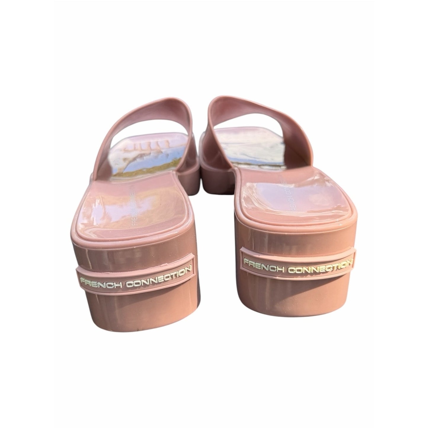 French Connection Blush Jelly Slide Sandals NIB Size 7 Chunky Heel
