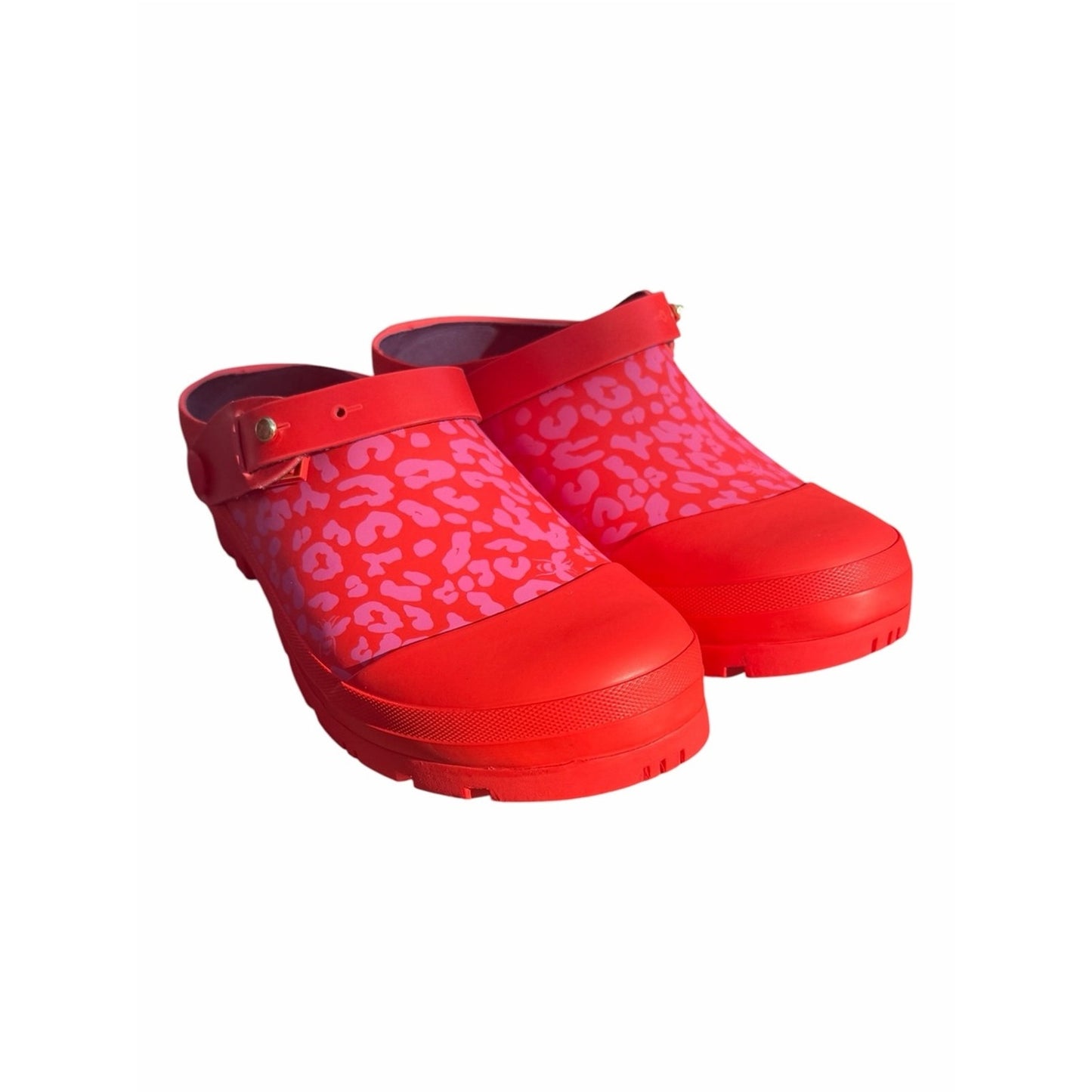 Joules Welly Clog Red Leopard Print Rain Garden Clogs NWT Size 8
