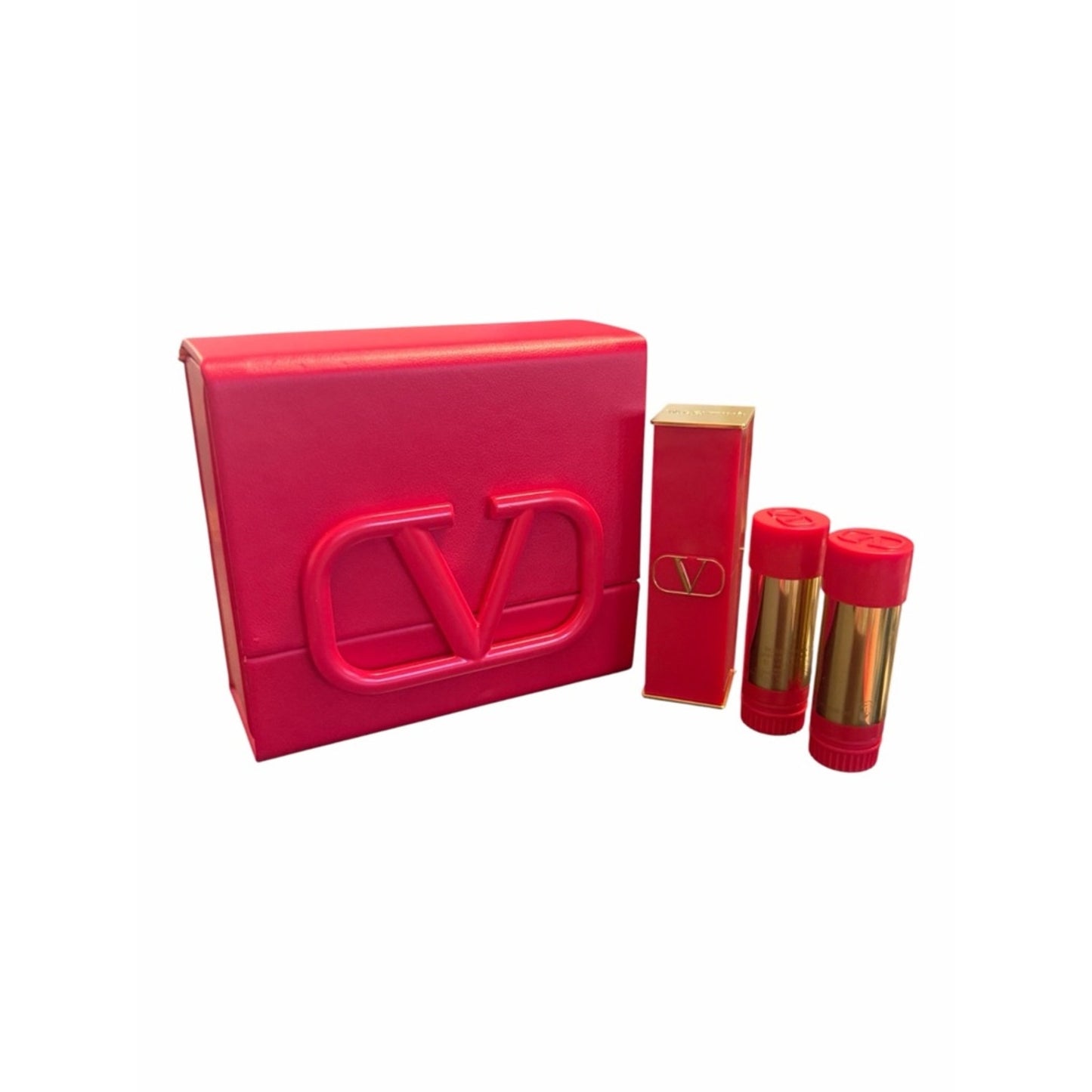 Valentino V Logo Mini Case Lipstick Set Rosso Jewelry Case 3 Matte Shades NIB