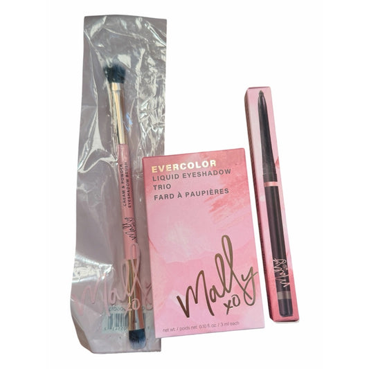 Mally Eye Kit Liquid Eyeshadow Trio + Eyeliner Mink + Brush Set NIB