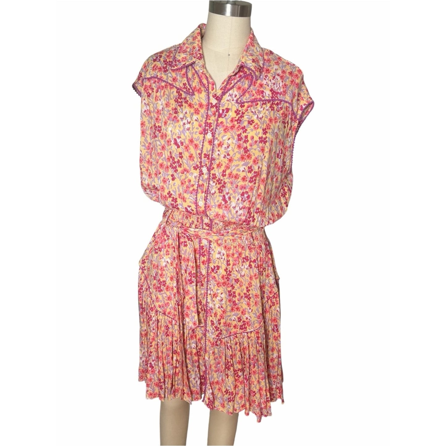 Poupette St Barth Margo Lace Mini Dress Purple Daffodil Floral Size L NWT