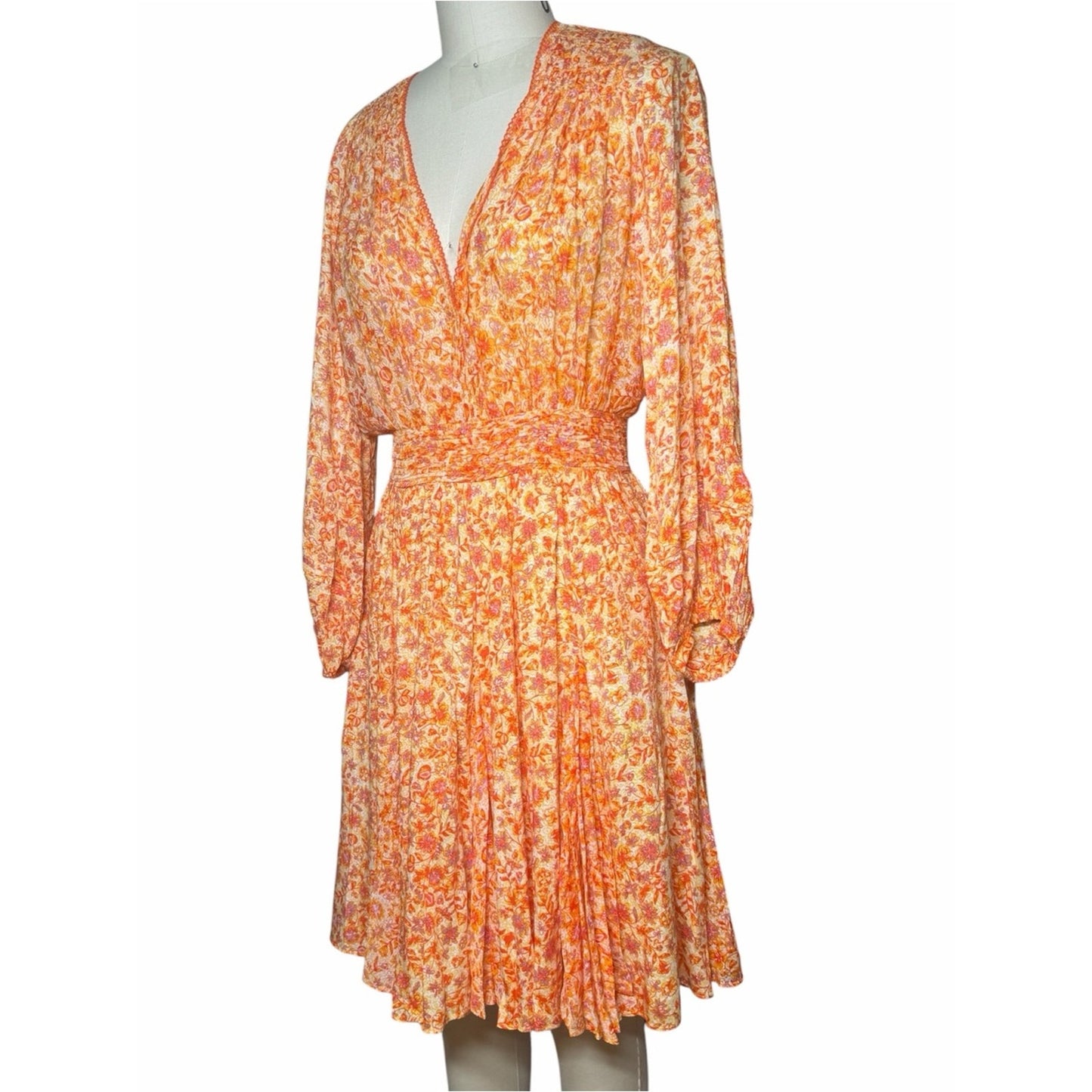 Poupette St Barth Annabelle V Orange Mayflower Floral Mini Dress M NWT