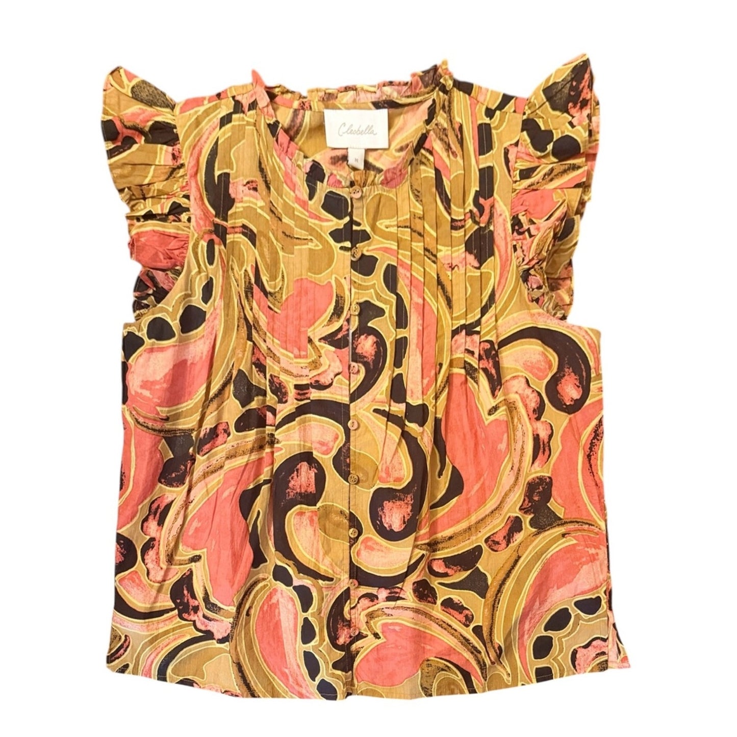 NWT Cleobella Maritza Blouse Osaria Print Organic Cotton Flutter Sleeve Top Med