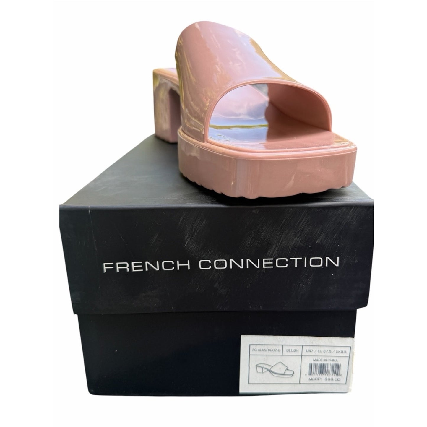 French Connection Blush Jelly Slide Sandals NIB Size 7 Chunky Heel