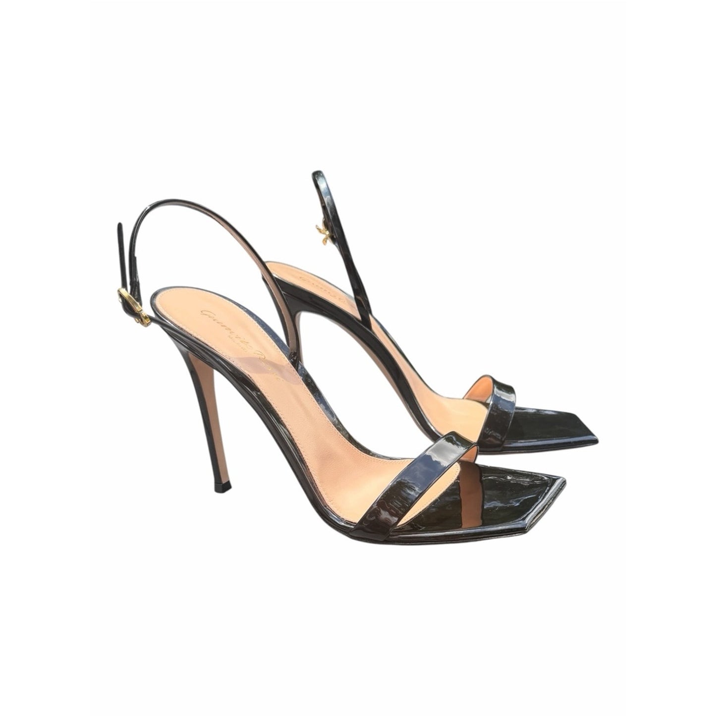 Gianvito Rossi Ribbon Stiletto 105 Black Patent Slingback Heels EU 39 US 9 New