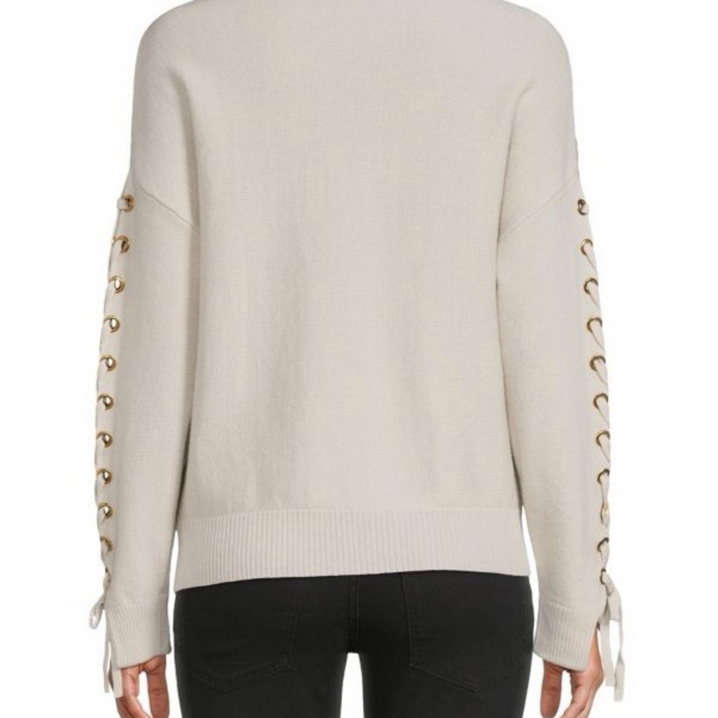 Elie Tahari Ivory Sweater with Lace-Up Sleeves NWT Size Large
