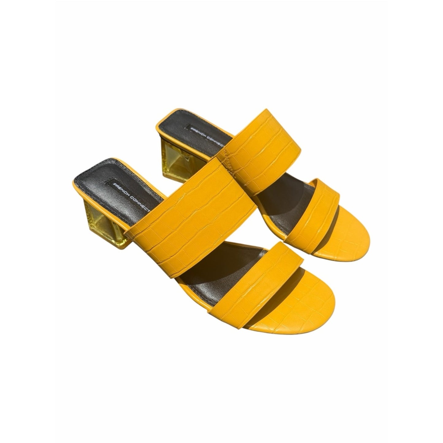 French Connection Yellow Croc Embossed Heeled Sandals Women’s 8.5 Clear Heel NIB