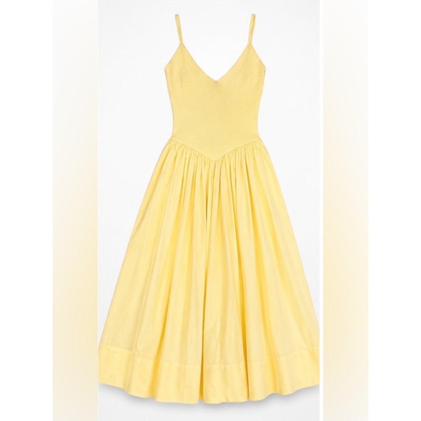 Torn by Ronny Kobo Monica Dress Lemon Butter Rib Knit Poplin Midi Dress NWT Size M