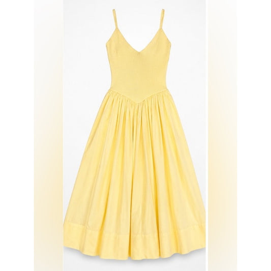 Torn by Ronny Kobo Monica Dress Lemon Butter Rib Knit Poplin Midi Dress NWT Size M