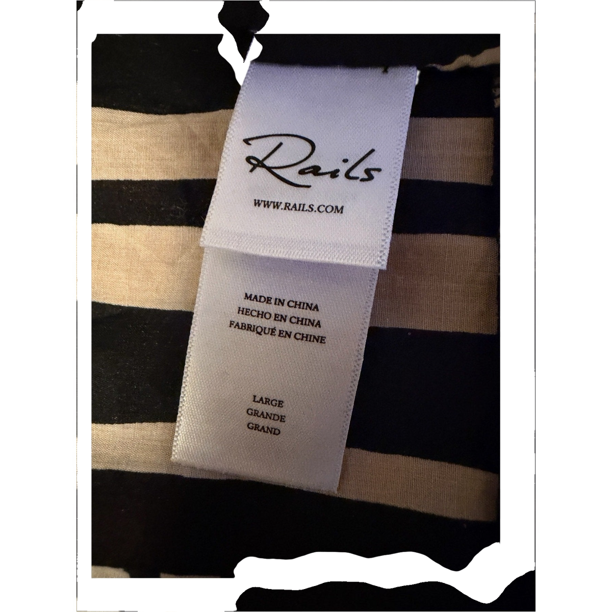 NWT Rails Tia Island Stripe Tie Front Cotton Top Women’s L Cream & Black