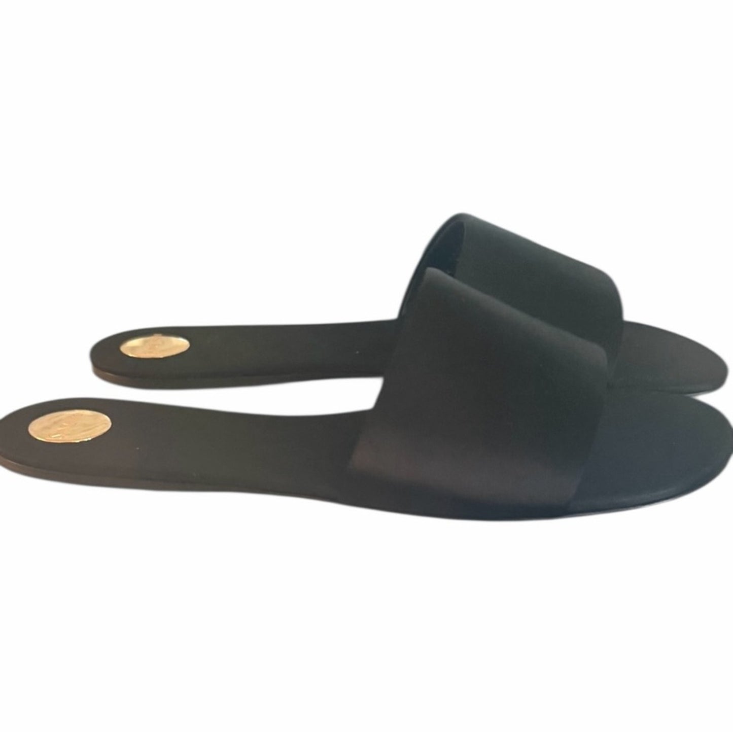 Saint Laurent Carlyle Flat Slide Sandals Black Nero Gold Logo Size 41 /US 10 NIB