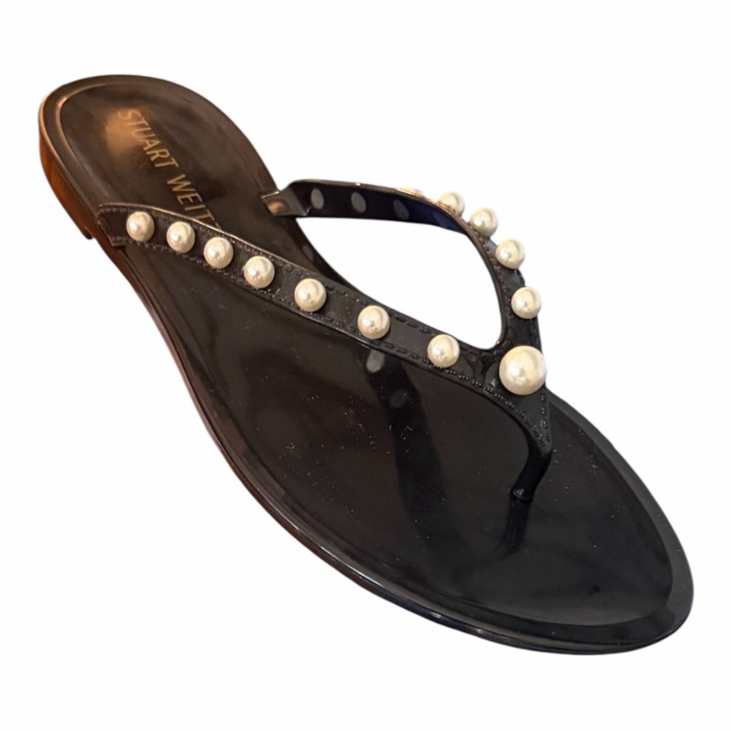 Stuart Weitzman Glide Pearl Jelly Flip Flops Black Size 10 NIB