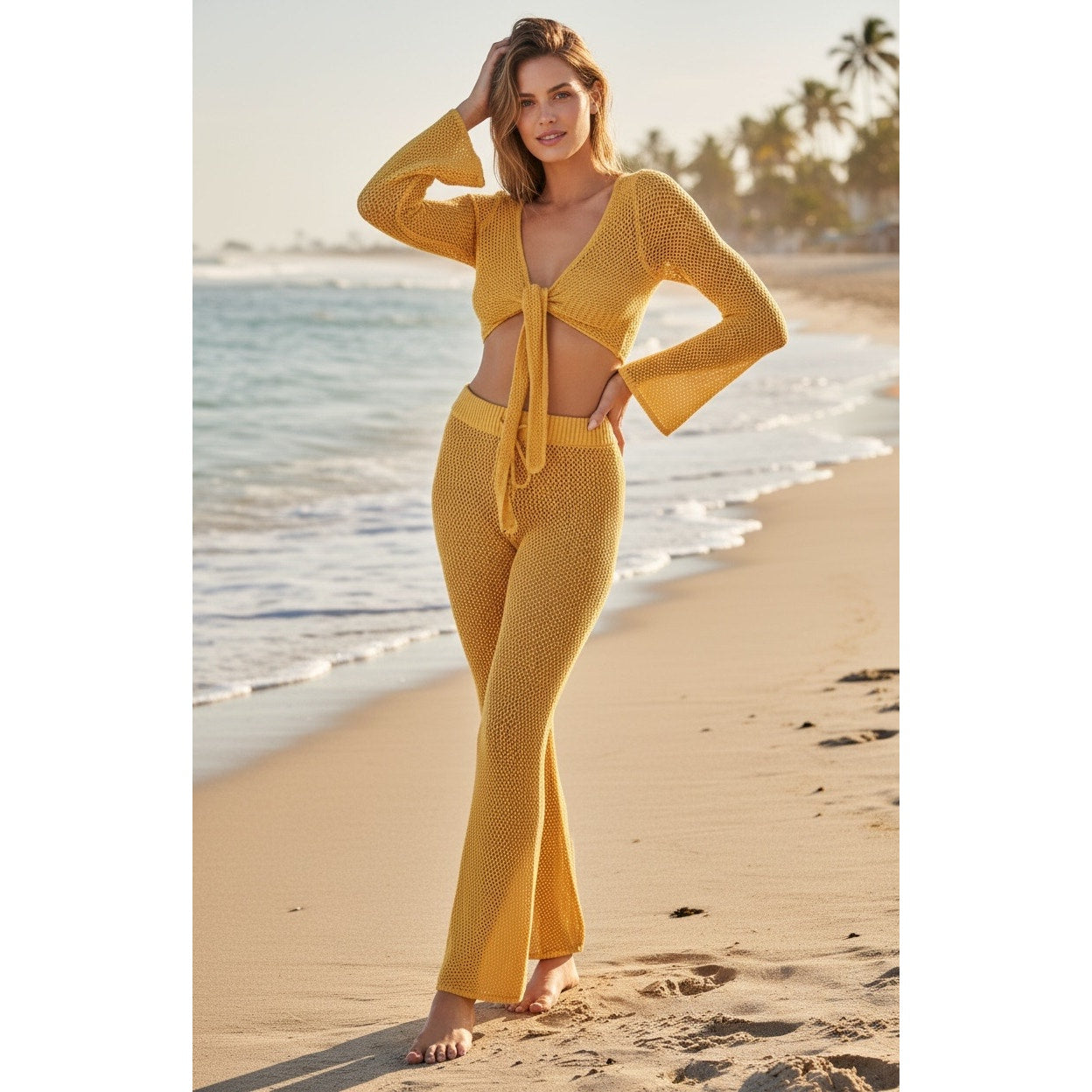 Space Los Cabos Crochet Cover-Up Pants XL NWT Mustard 100% Cotton Beach Resort