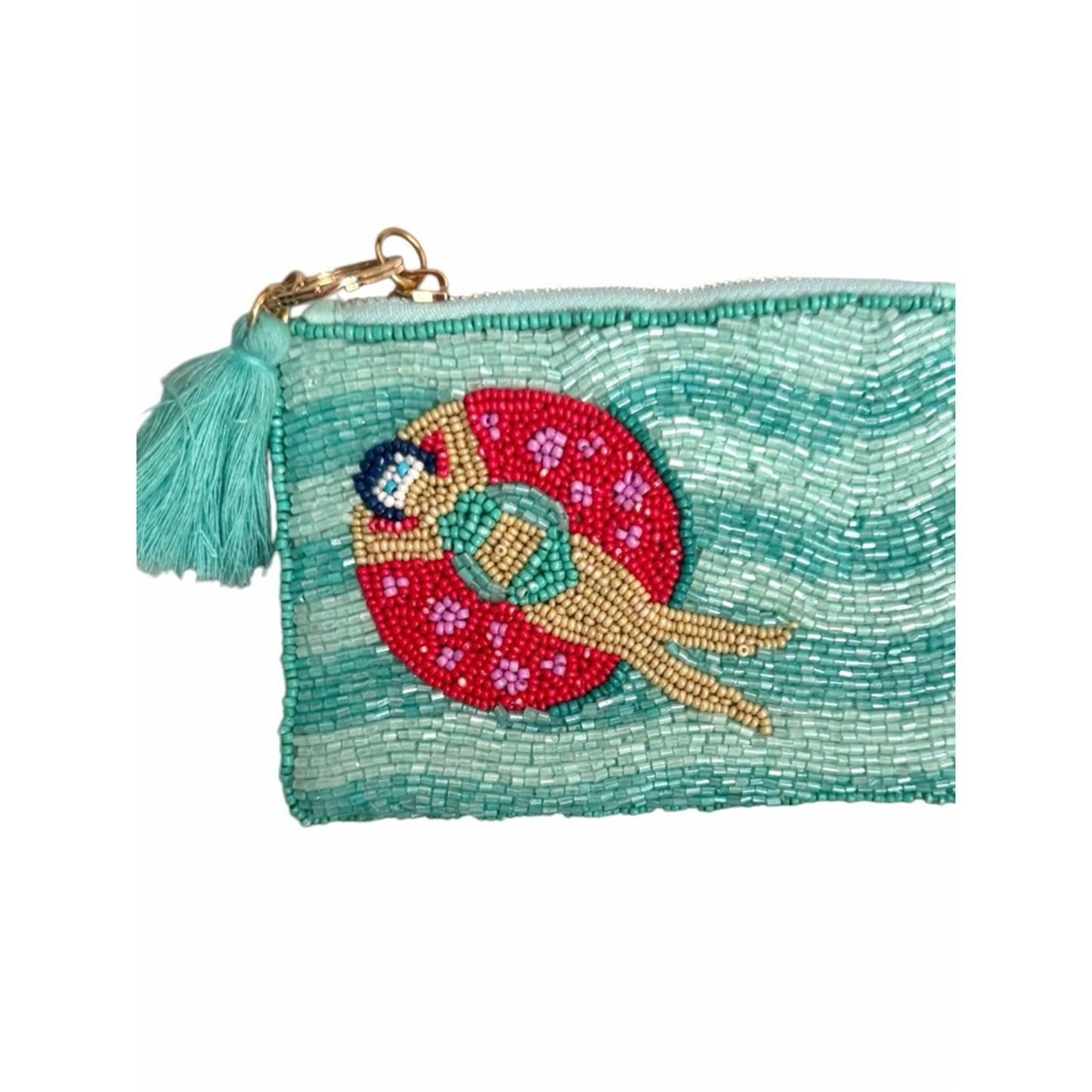 Beaded Coin Purse Mini Clutch Wristlet Style Zip Tassel Bag Coquette Girl NWT