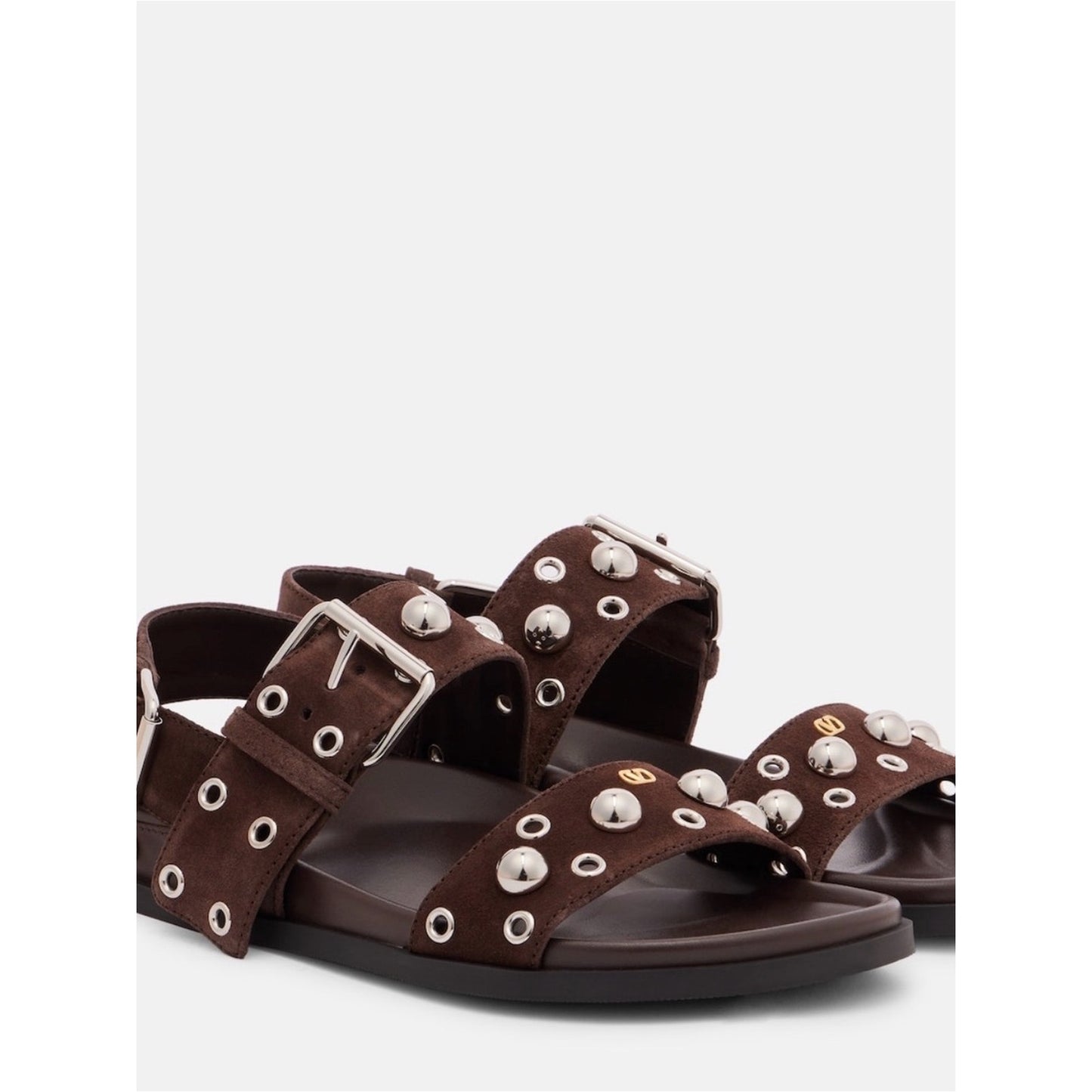 Valentino Garavani Nellcôte 20 Brown Studded Suede Sandals 37.5 NIB