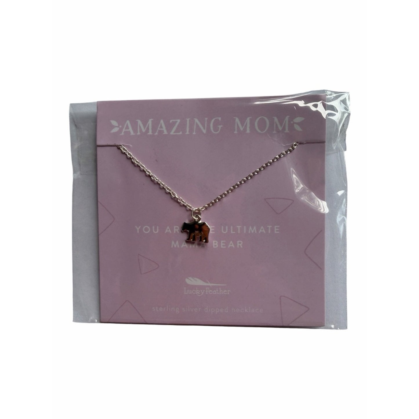 Lucky Feather Amazing Mom Mama Bear Sterling Silver Dipped Necklace NWT Gift