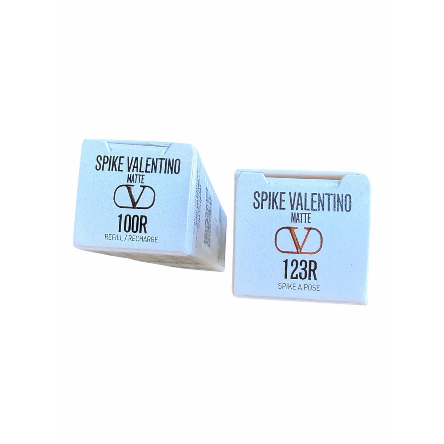 Valentino Spike Matte Lipstick 123R 100R Refill Pink VLogo Pouch Gift Set NIB
