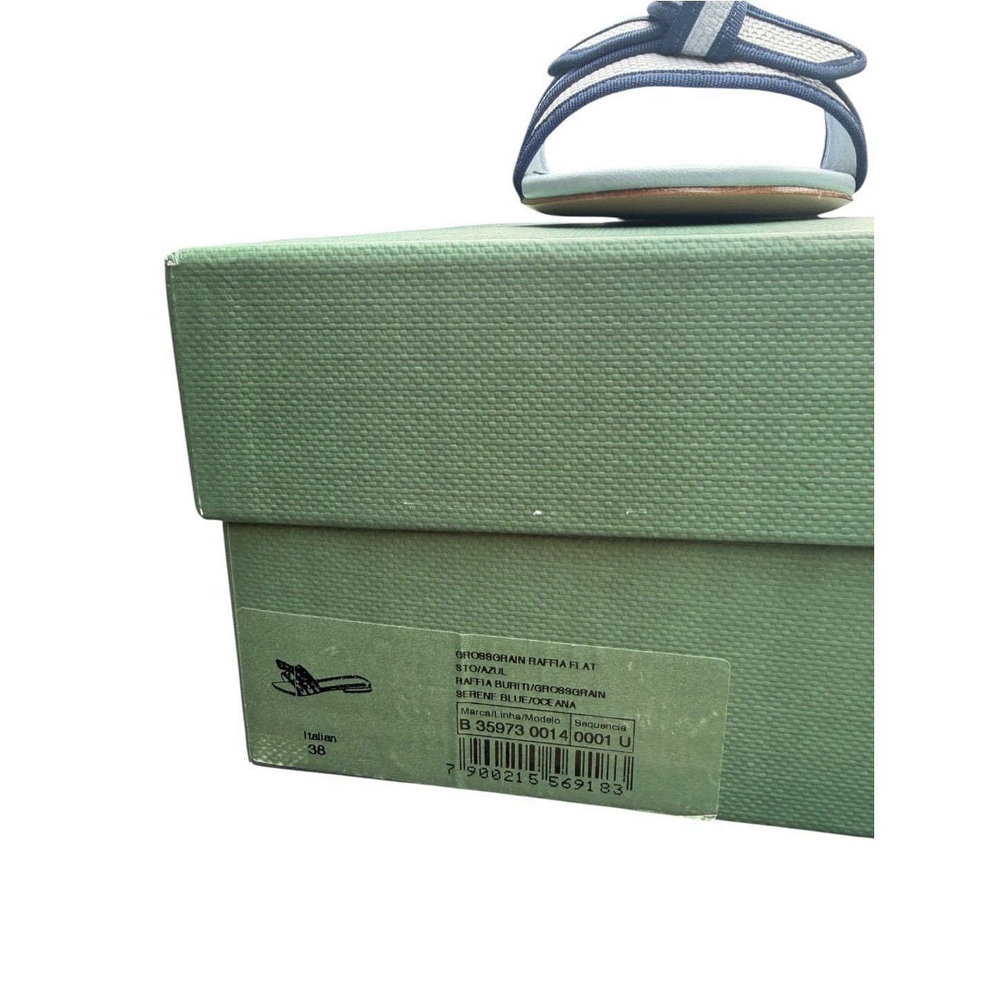 Alexandre Birman Grosgrain Raffia Flat Slides Serene Blue Oceana 38 New In Box