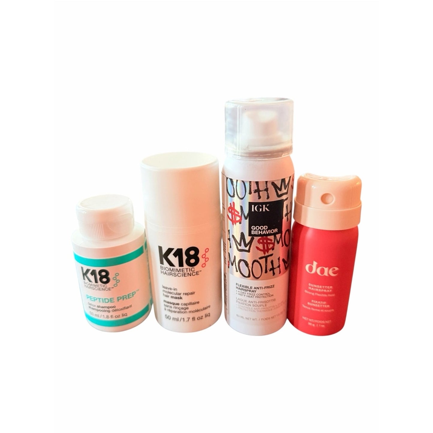 K18 Hair Bioscience Repair Bundle Full Size Mask Detox Shampoo IGK & dae 4 Pc Bundle