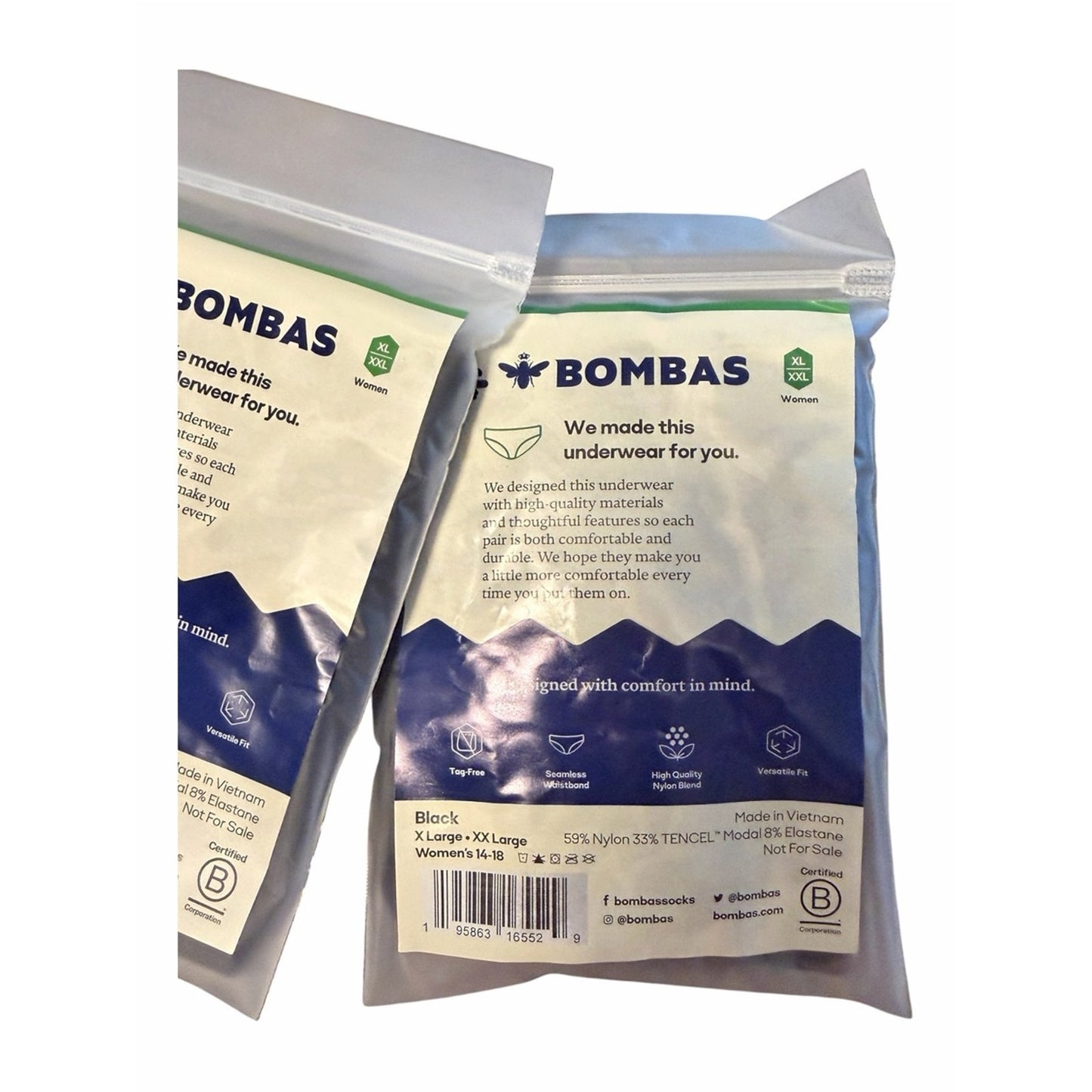Bombas 5 Pack Women's Seamless & Tagless Bikini Brief Underwear Black New XL-XXL