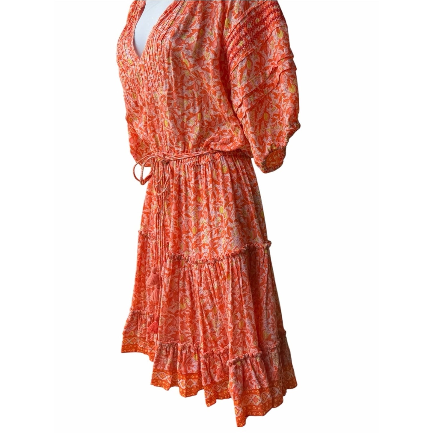 POUPETTE ST BARTH Bona V Mini Dress Orange Lemon Print NWT Size Medium