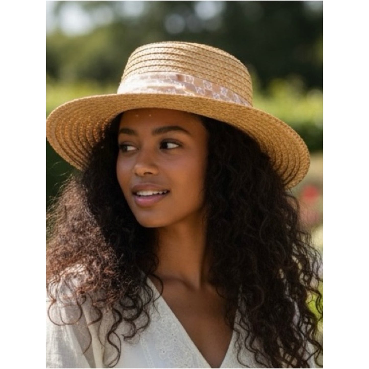 Gianni Bernini Straw Boater Hat NWT Camel Ribbon Resort Coastal Chic